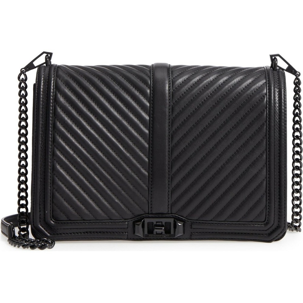 Rebecca Minkoff Jumbo Love Crossbody Black Chevron Quilted Leather Chain Bag